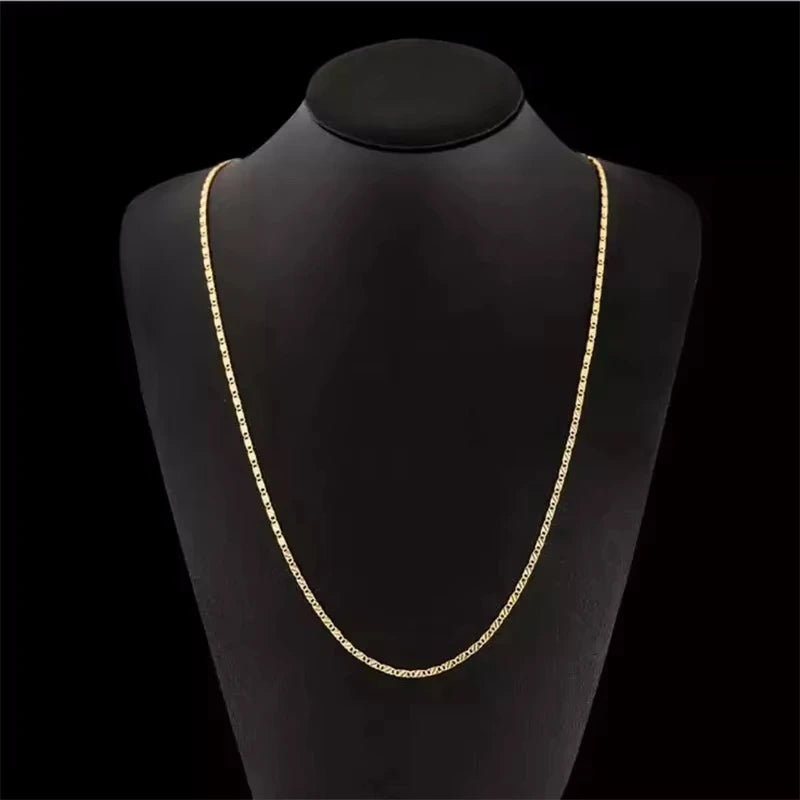 Fashion 18K Gold Necklace 2MM 16/18/20/22/24/26/28/30 Inch Side Chain For Women Men Jewelry 925 Silver - Visuel 4 | SAMAG