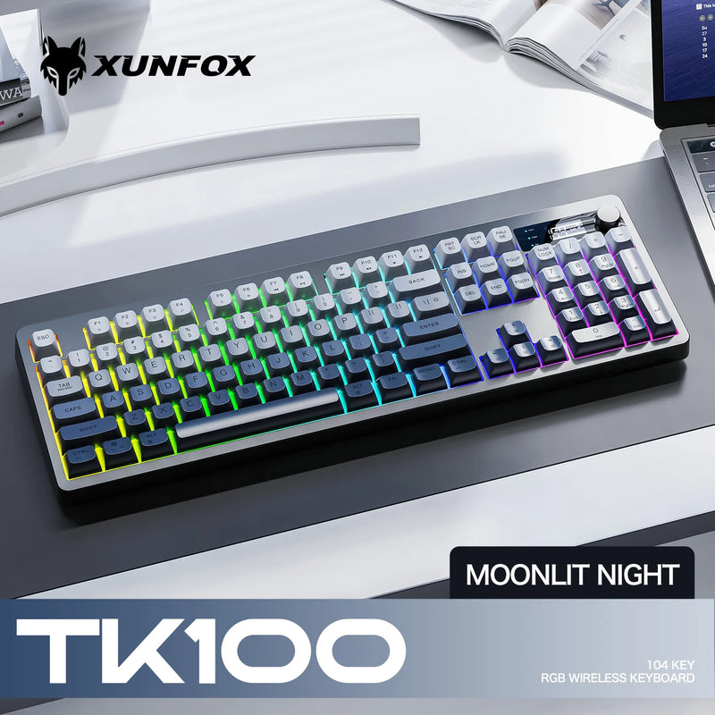 Xunfox TK100 Bluetooth Wireless Dual-Mode Keyboard Desktop Laptop Office E-Sports Gaming RGB Light Effect Charging Robot Feel