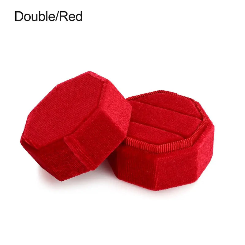 Hexagon Shape Velvet Jewelry Box Double Ring Storage Box Woman Gift Earrings Package Case Wedding Ring Display Packaging Box