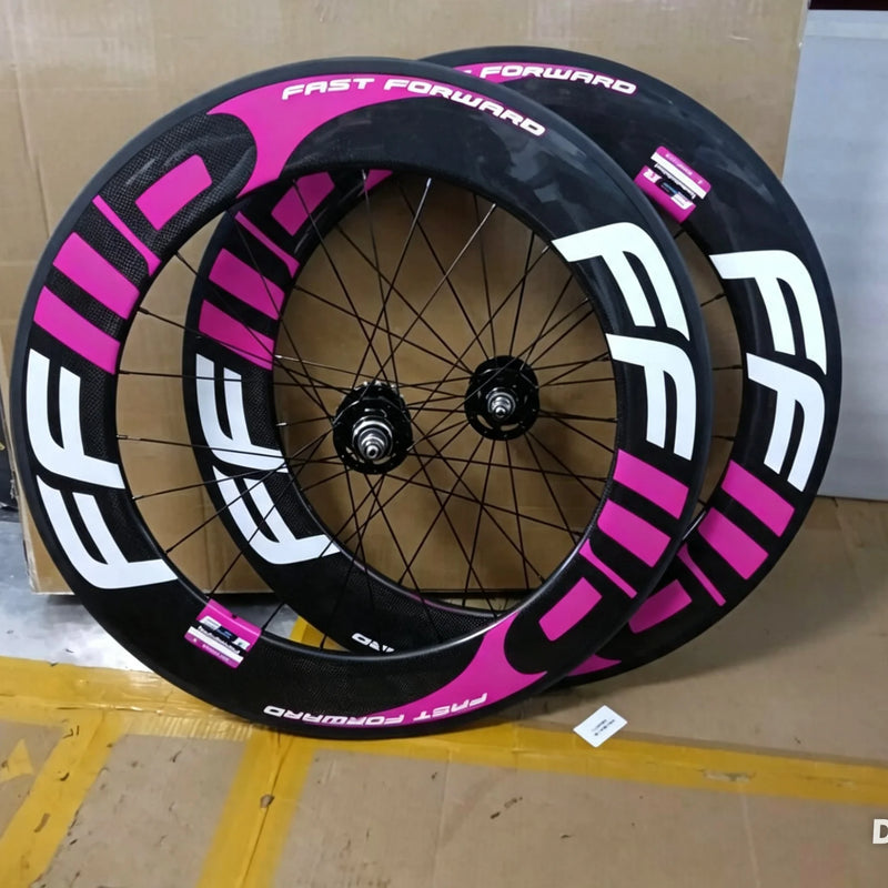 Newest Pink Color 700C Track Fixed Gear Bike 3K UD 12K Full Carbon Fibre Tubular Clincher Tubeless Rims Carbon bicycle wheelset
