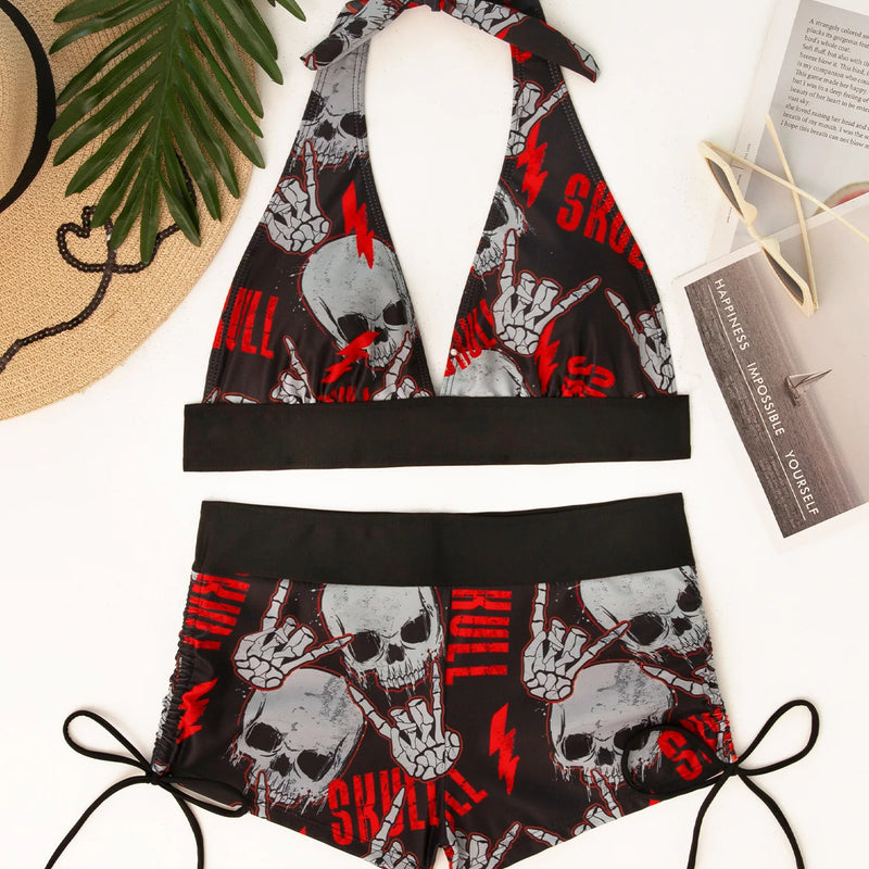 Square Neck Modest Bikini Set With Skull Print | SAMAG