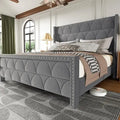 King Size Velvet Wingback Bed Frame with 56 Headboard and 1000lbs Capacity Support, Noiseless Platform Design