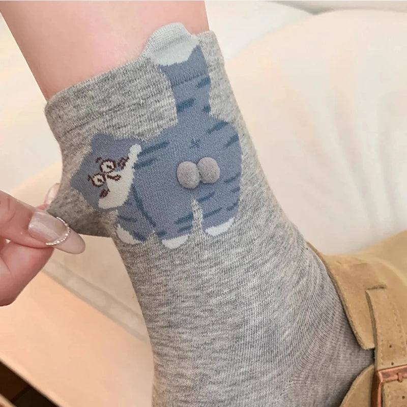 Cat Printed Three Dimensional Mid Tube Socks Sweat Absorbing Breathable Soft Casual Couples Socks for Men Women