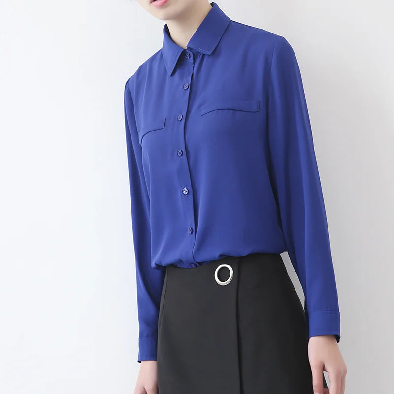 Simple Solid Color Loose Women's Chiffon Shirt 2025 Spring New Fine Long Sleeve Casual Blouses and Tops Lady OL Office Shirts