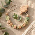 Personalized Name Pacifier Clip Silicone Wooden Dinosaur Baby Teether Holder BPA Free Custom Soother Chain Handmade Dummy Clip