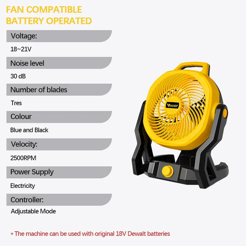VIVSSO 12 Inch Fan 3 Speed Adjustable Outdoor Camping Table Portable Air Circulators For Dewalt 20V Battery - View 2 | SAMAG