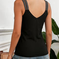 Women Cami Top Black Rhinestone V Neck Double Strap Sleeveless Top Fitted Sexy Tank Tops Spring Summer Party Night Club Outfit