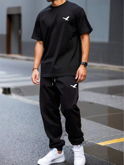 New eagle print breathable round neck T-shirt and pants | SAMAG