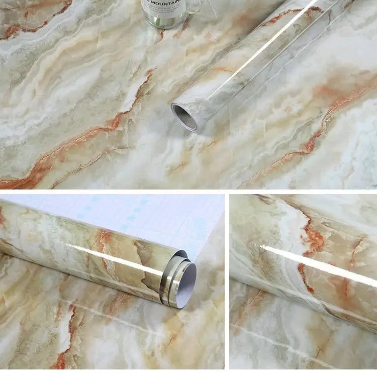 Marble Wallpaper Oilproof Waterproof Wall Sticker Vinyl Self Adhesive Kitchen Stove Cabinet Home Decorative Sticky Paper Decal