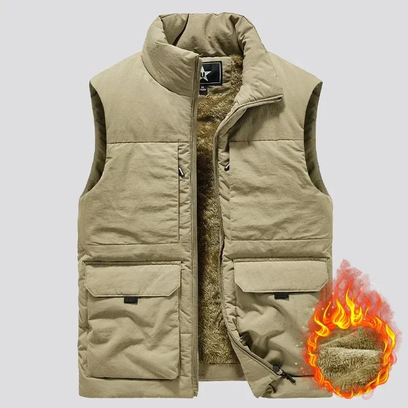 Men Vests for Fall Winter Padded Thickened Workwear Jacket Multi-pocket Stand-up Collar Undershirt Men's Outdoor Shoulder M-9XL