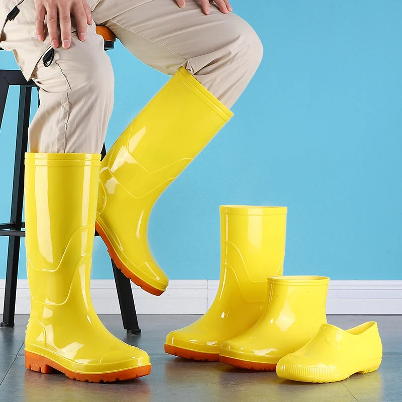 Waterproof Anti-slip Yellow Work Boots Men's Women's Mid-calf Rubber Shoes Gel Sole Booties Unisex Rain Boots Military Standard