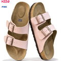 KZZO Waterproof Genuine Leather Mules for Women Non Slip Clog Shoes Outdoor Home Comfort Slip On Flat Double Adjustable Strap
