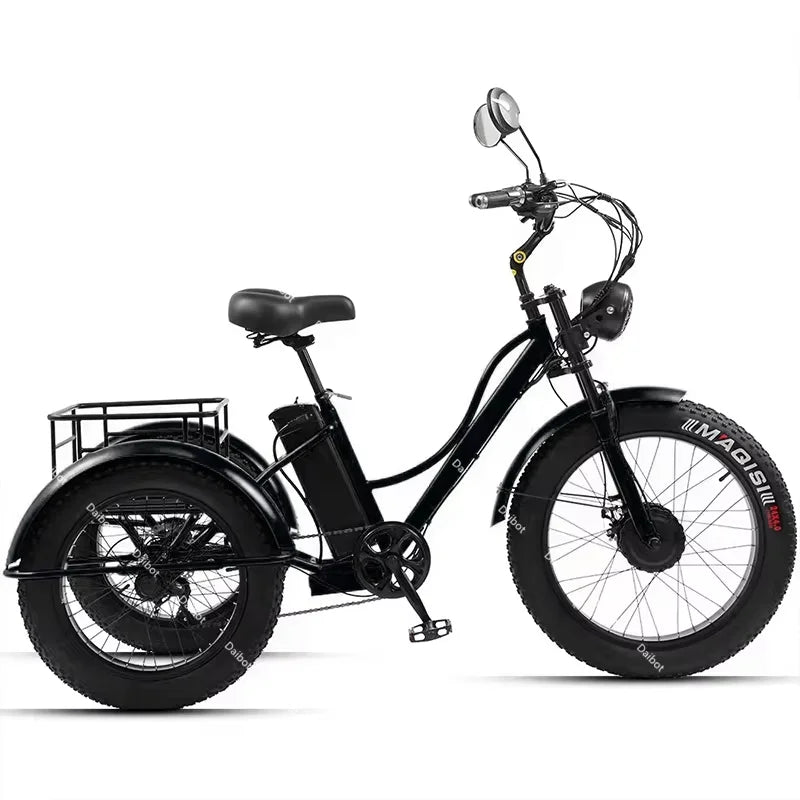 Fat Tire Electric Tricycle Adults With Passengers Powerful 48V 750W Family Electric Bicycle Removable Battery With Safe Belt