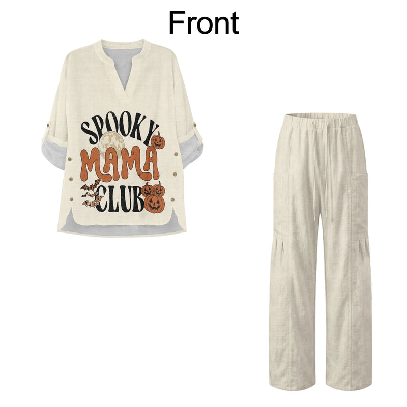 INSTANTARTS Traf 2026 Halloween Women's Matching Sets Blusas Elegantes De Mujer Tendencia 2026 Shirt and Wide Leg Pants Set