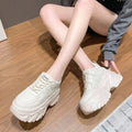 Women Platform Casual Thick leather Shoes 2024 New Spring Autumn Chunky Sneakers 8CM Wedges Hidden Heels Leisure Shoes Woman