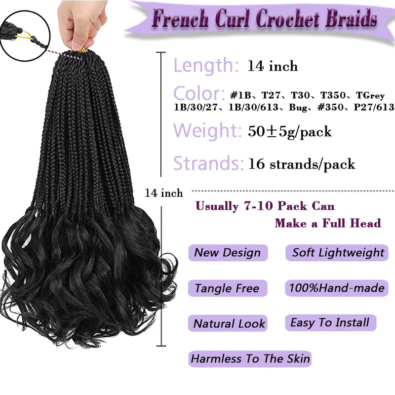 14” French Curls Braiding Hair Pre Braided Synthetic Box Braids Crochet Curl Ends French Curl Crochet Braids for Women And Kids