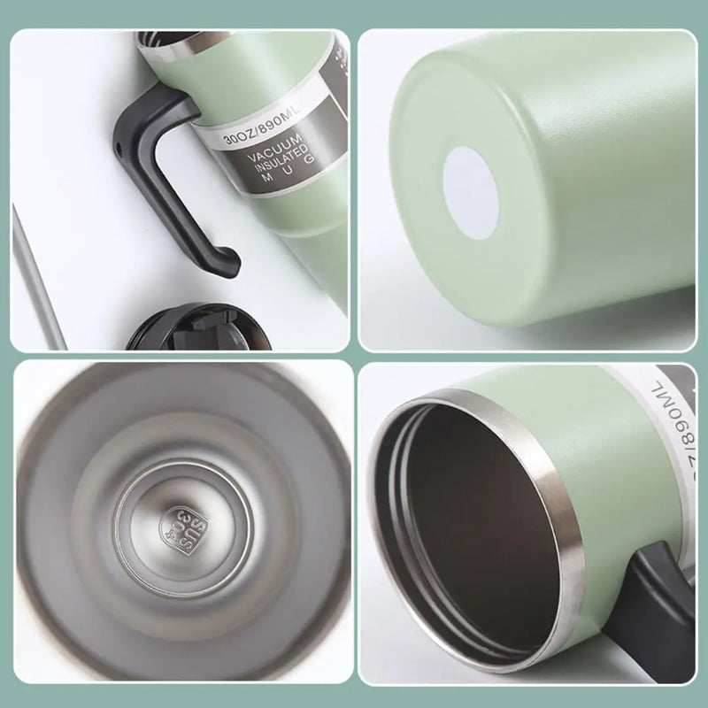 30oz Stainless Steel Thermos Mug With Straw Car Insulated Flask Water Tumbler for Outdoor Keeps Cold and Heat Thermal Mug