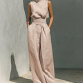 2026 Sleeveless Top+Wide Leg Pants Summer Casual Two-Piece Set Elegant And Loose Office Set High Street Pocket Women's Suits