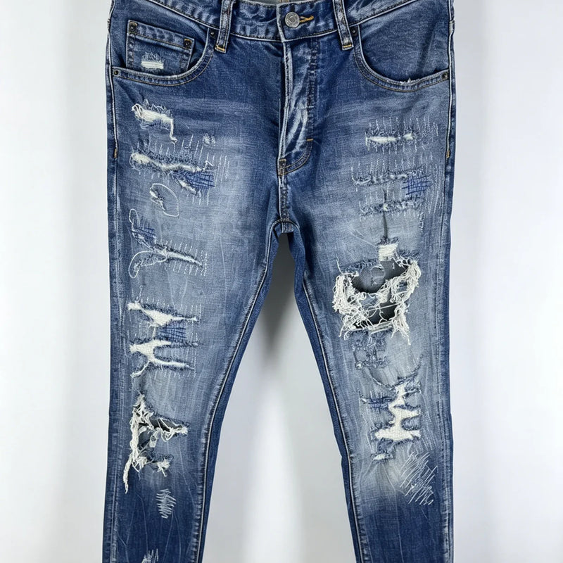 6057 Four Seasons New Men's Wear Washed Ripped Patch | SAMAG