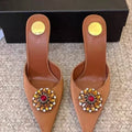 2026Women's new satin pointed toe toe water diamond high heels slippers party wedding high heels women's sandals