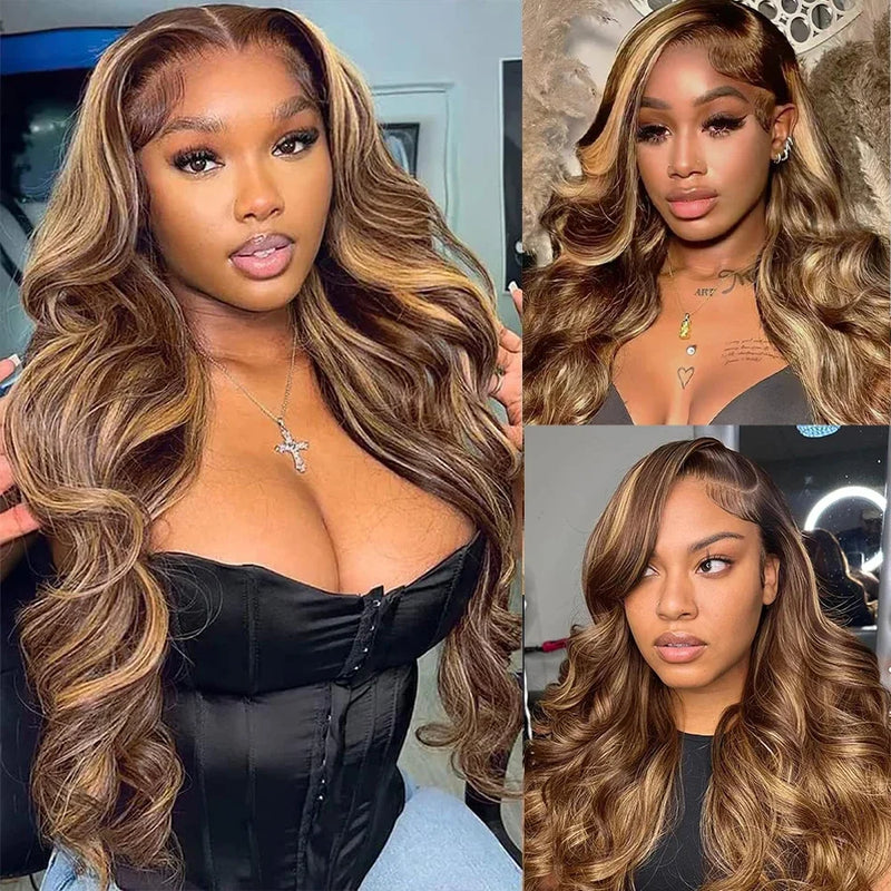 2 3 4 PCS Highlight Ombre Body Wave Bundles Human Hair 16A Unprocessed Brazilian Colored Weave Raw Hair 30 32 Inch Wet And Wavy Human Hair Bundles Extensions