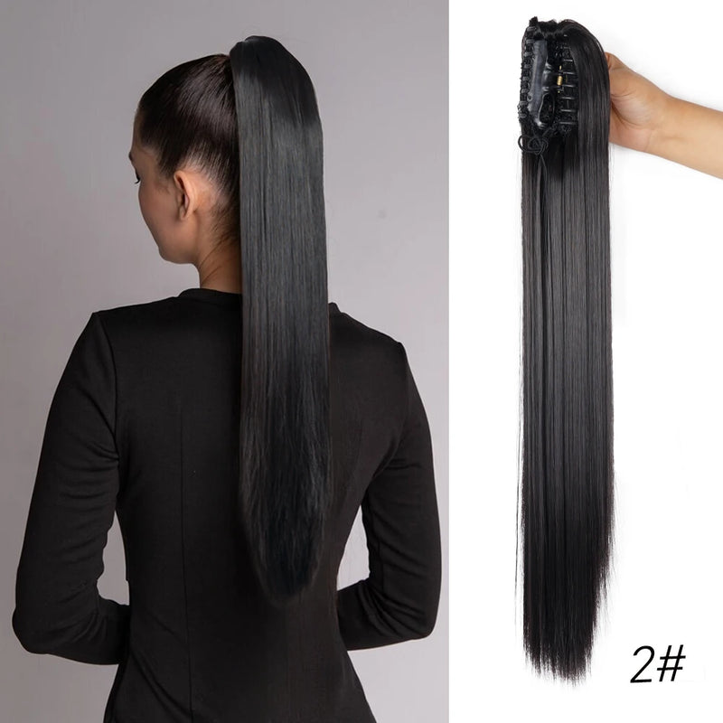 Synthetic Claw Clip On Ponytail Extension 22Inch Long Straight Wavy Ponytail Hair Ponytail With Claw Clip On Ponytail For Women