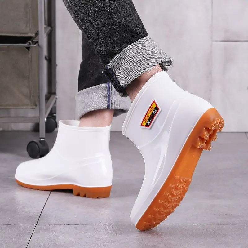 Men White Rain Boots Knee High Mid Calf Rubber Waterproof Winter Warm Outdoor Garden Fishing Work Shoes