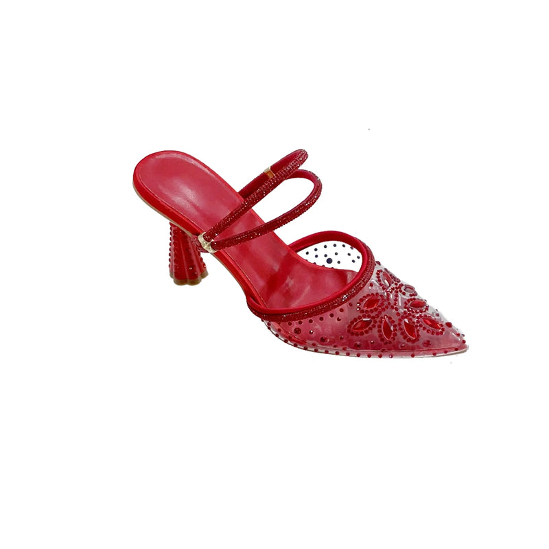 INSIGHTLINK Red Color Party Shoes and Bags Nigerian Women’s Suit Medium Heel Pointed Toe Women’s Shoes  Rhinestones sandals Red