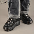Casual Female Runway Shoes Platform Metal Toe Chunky Sneakers Women Gothic Punk Style Sneakers Rock Design Black Walking Shoes