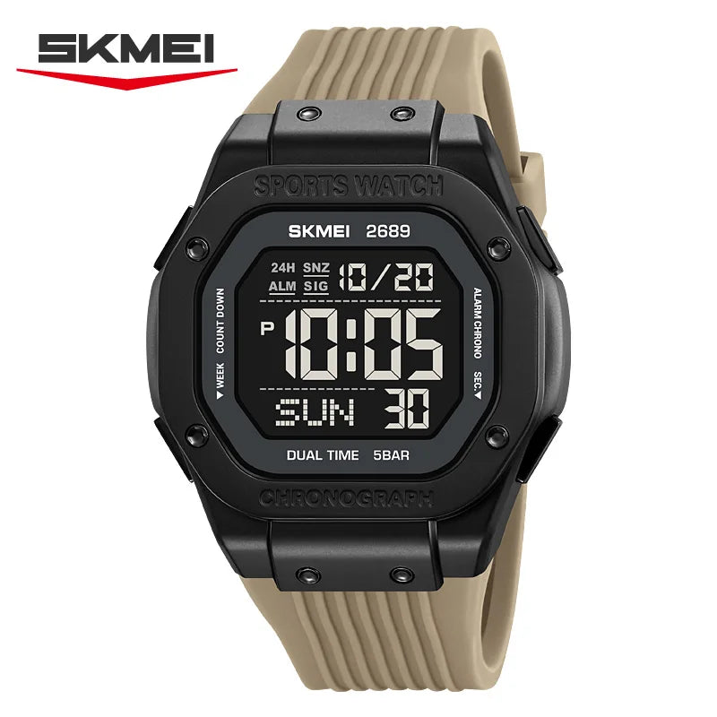 2689 New Casual Men's Electronic Watch Waterproof Calendar Multi Functional Countdown Night Light Sports - Visuel 13 | SAMAG