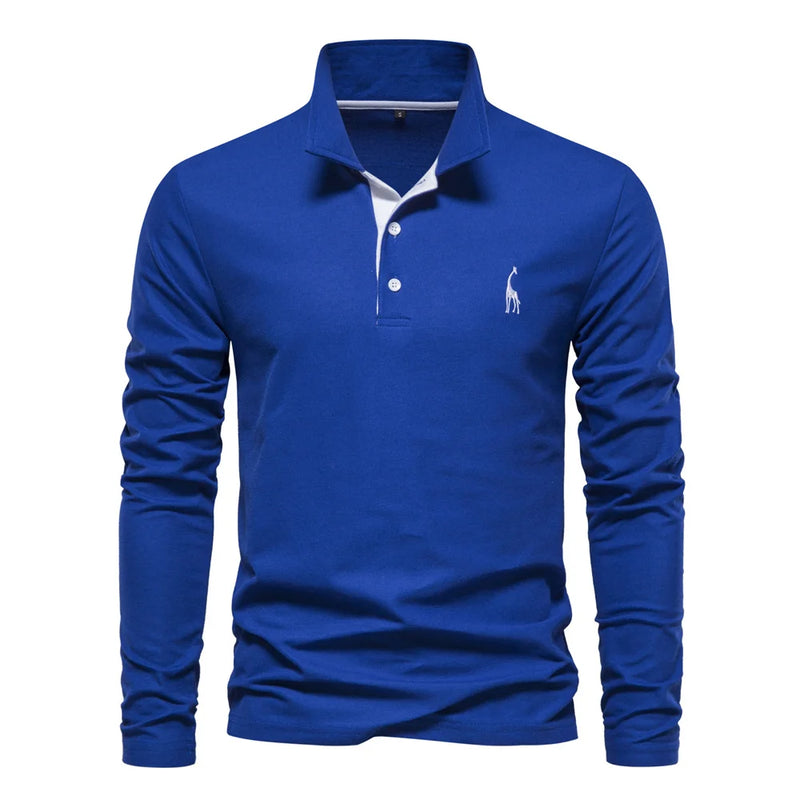 AIOPESON Men's Deer Embroidery Polo Shirts Solid Color Long Sleeve Social Business Male - View 12 | SAMAG