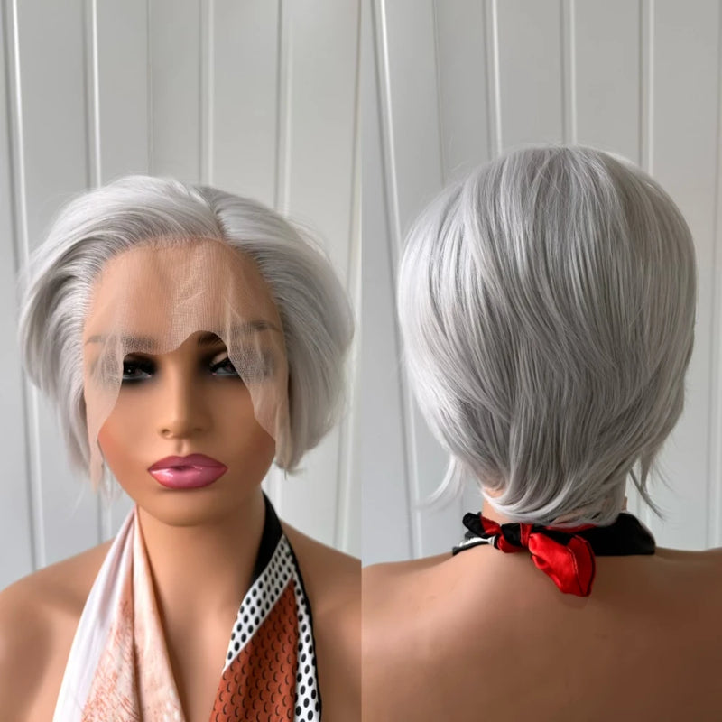 Short Bob Wig Brown Synthetic Lace Front Wigs For Women Pixie Cut Hair Bob Lace Wig Black Wig Sliver Grey Wig Cosplay Daily Life