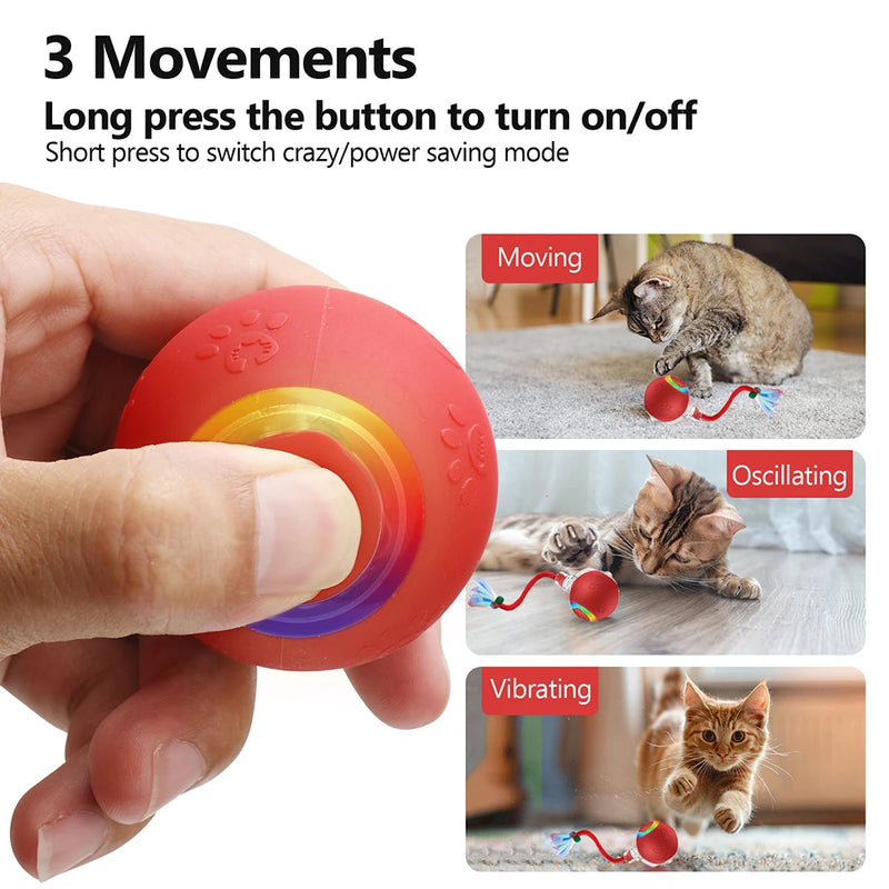 Interactive Cat Toy Ball Motion Activated Self Rotating Ball Fast Rolling Ball Anti-Depression Pet Toy for Indoor Cat Kitten