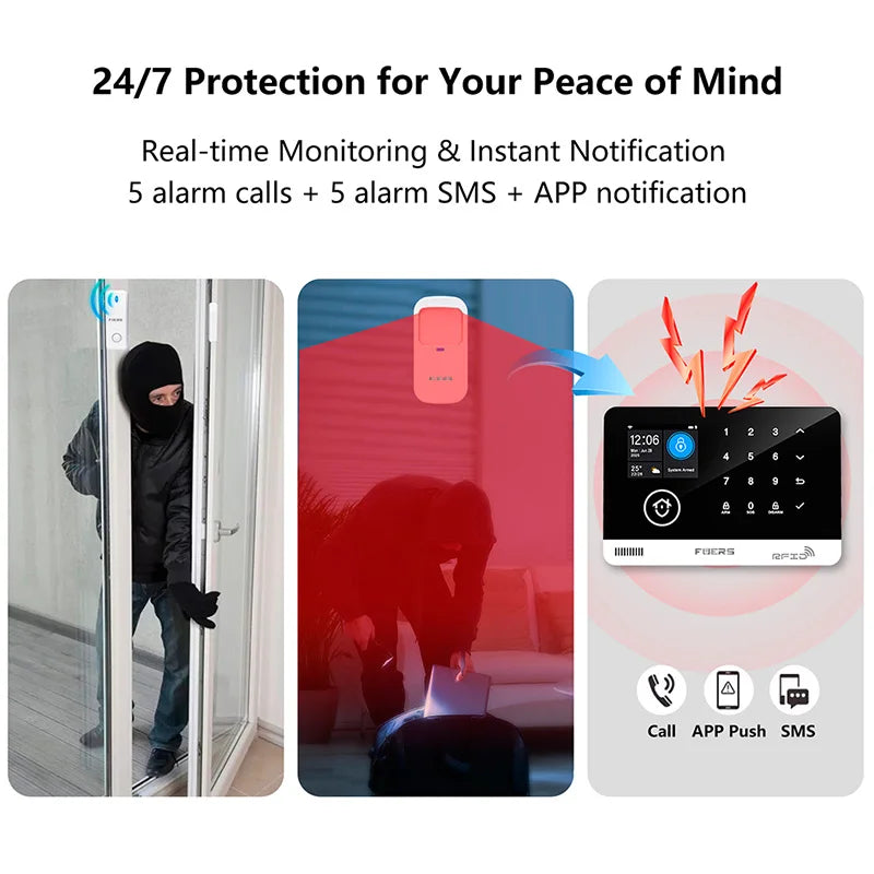 FUERS Tuya Smart  WIFI GSM G03 DIY Alarm System Smart Home Security Alarm System Ant-theft 433Mhz Burgla With Door Motion Sensor