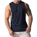 Casual Loose Men Vests Summer O-Neck Sleeveless Male Solid Color Big Side Split Tee Shirts  CBFS-23075