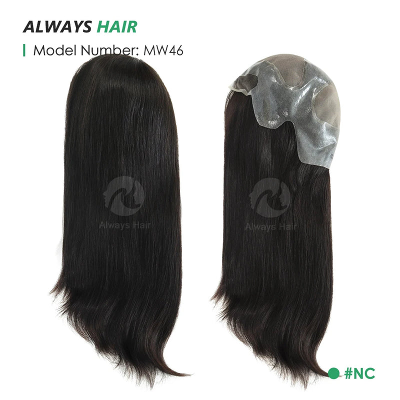 MW46 - 16" Lace Front Natural Hair Wig Chinese Human Hair Full Head Wigs for  Women