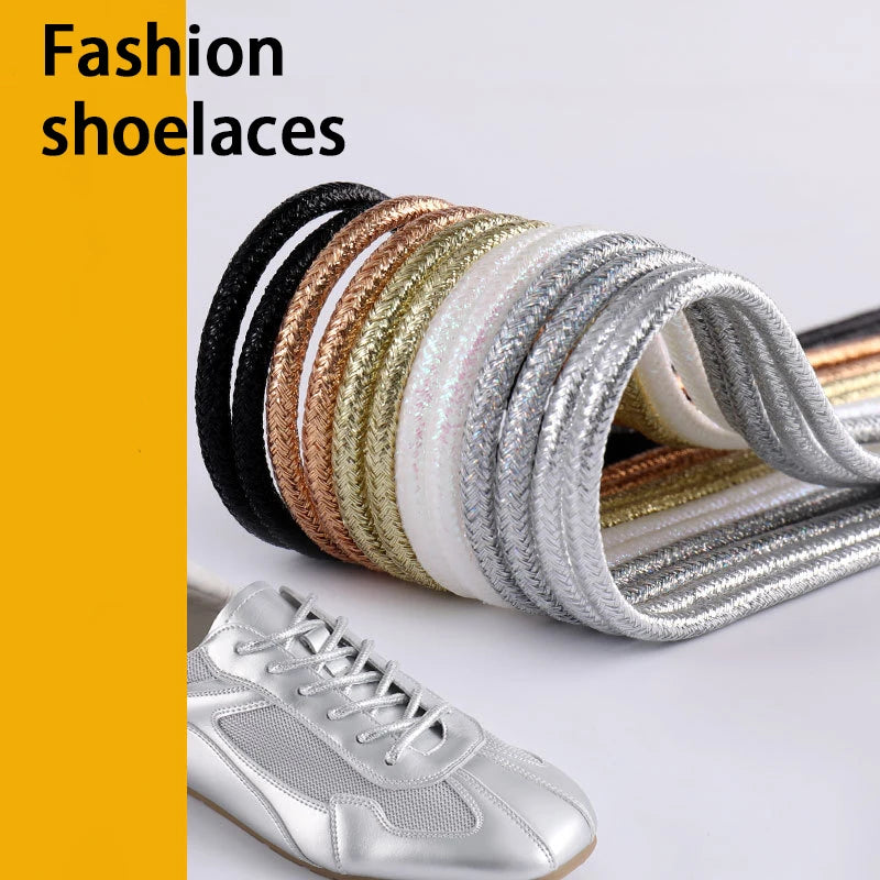 Bling Sparkle Shoe Laces for Glitter Round Shoelaces - Colorful Shiny Metallic Replacement Laces - Sneakers Boots & Casual Shoes
