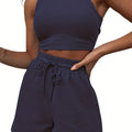 Hot Sells Women's Shorts 2-piece Set Waffle Short Vest Sports Running Elastic Waist Drawstring Summer Fashion Set for Female
