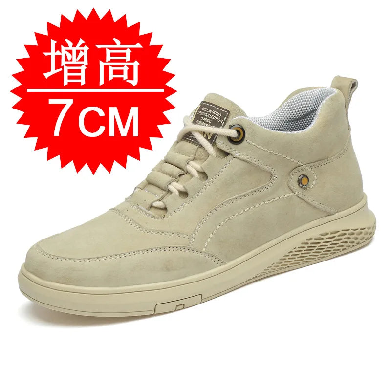 Men's Invisible Height Elevator Shoes Sneakers Lifting Shoes Taller Hidden Heel 7cm Trainers Cow Suede Hidden Heel Shoes