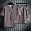 Summer Men's Simple Waffle Set Casual T - shirt Shorts Sports Solid Color Loose S - 3XL - View 4 | SAMAG