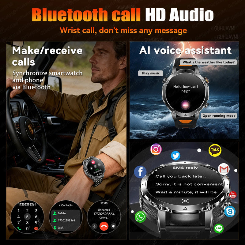 TANK Ultra 1400mAh Battery Military Smart Watch 10ATM Waterproof Heart Rate Tactical LED Flashlight Men - Visuel 4 | SAMAG