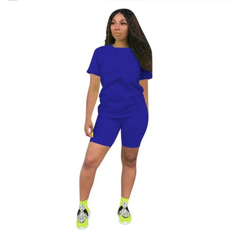 Womens Solid Color Tracksuit High Quality Hot Sales T-Shirt +Shorts 2 Piece Set Luxury Jogging Outfit Summer Casual Short Suit