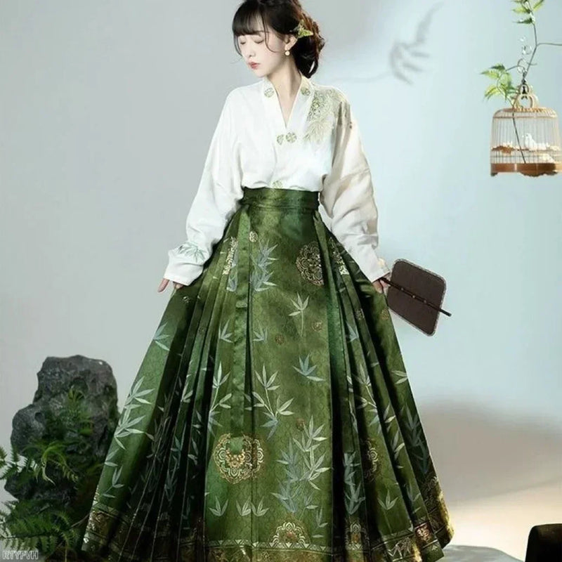 Hanfu Horse Face Skirt Chinese Style Costume Mamianqun Ming Dynasty Weaving Chinese Dress Vest Skirt