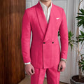 Men's Linen Suit 2-Piece Khaki Shawl Collar Double-Breasted Slim Fit Breathable Jacket and Pants Formal Set for Summer Business