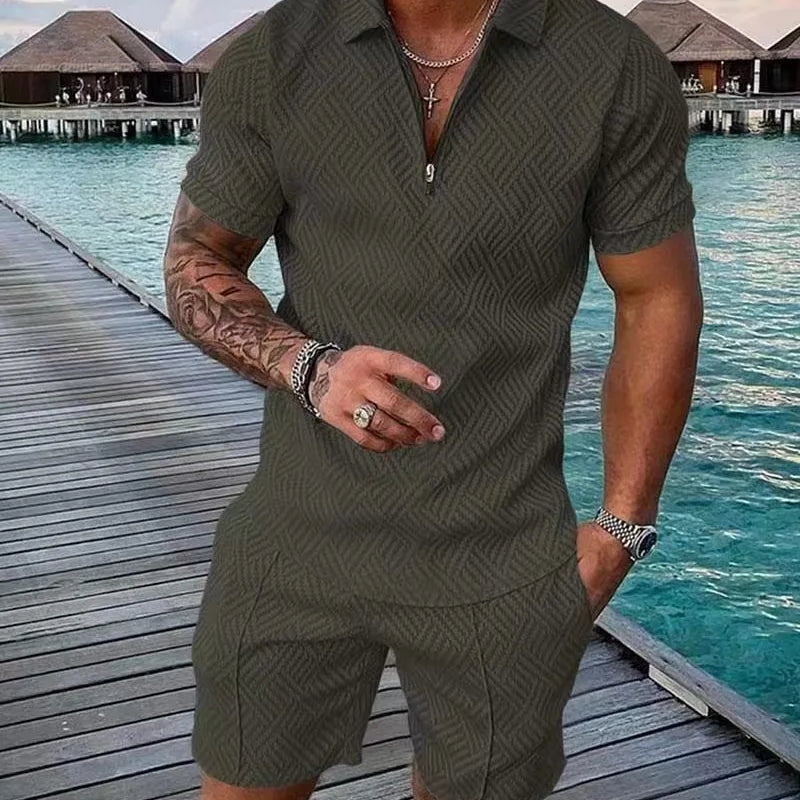 Men's Fashion Casual Light Luxury Striped POLO Shirt Set | SAMAG