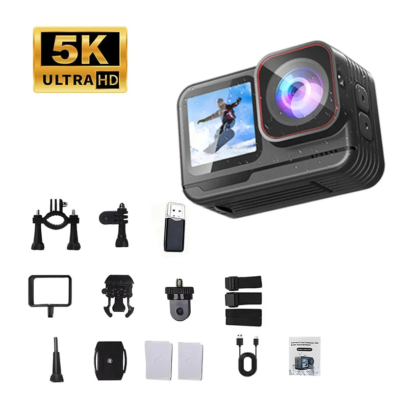5K Action Camera 4K60fps 2.0'' Touchscreen Recording Cam Body Waterproof 6 Axis EIS Sport Camera Motorcycle Bicycle Helmet