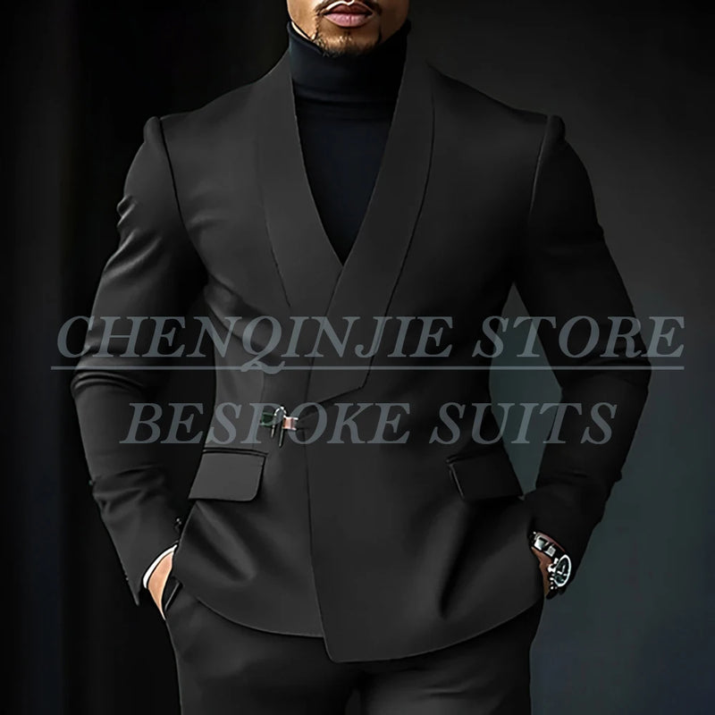 Chic Shawl Lapel Green Suits for Men High Quality Slim Fit Wedding Costume Homme Customized 2 Piece Jacket Pants Outfits Terno