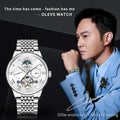 OLEVS 7009 Business Skeletonizing Mechanical Watch Gift Round-dial Genuine Watchband Wristwatch Week Display Calendar Men Watch