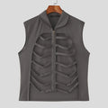 INCERUN Men Vests Solid Color Lapel Sleeveless Hollow Out Male Waistcoats Summer Streetwear Zipper Fashion Casual Vests S-3XL