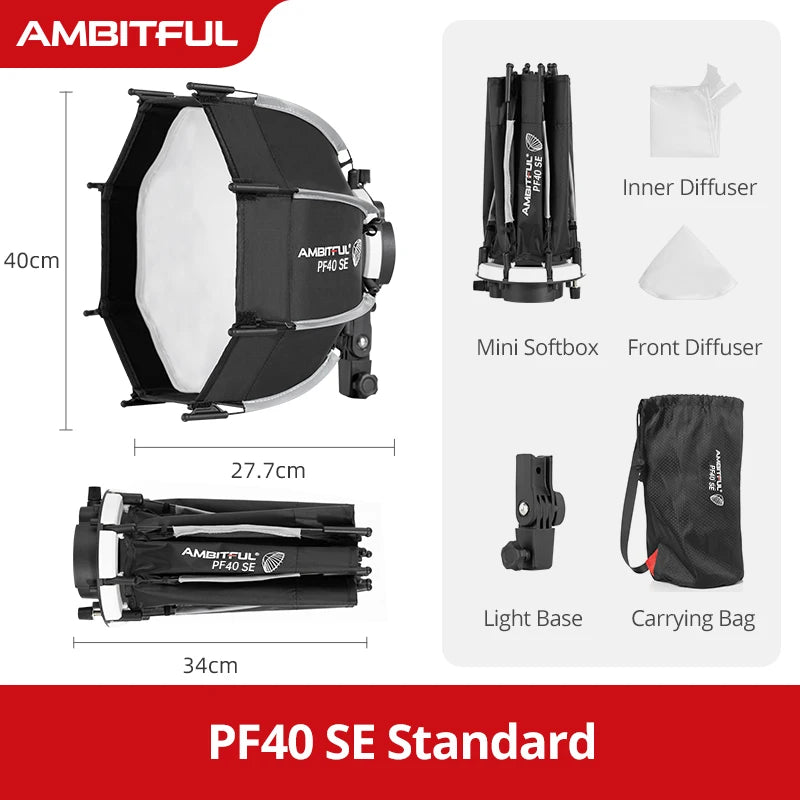 Ambitful Mini Quickly Release Softbox PS45 PS30 50SE Bowens Mount PF30/40SE Ontop Softbox Octagon Softbox+Honeycomb Grid Outdoor
